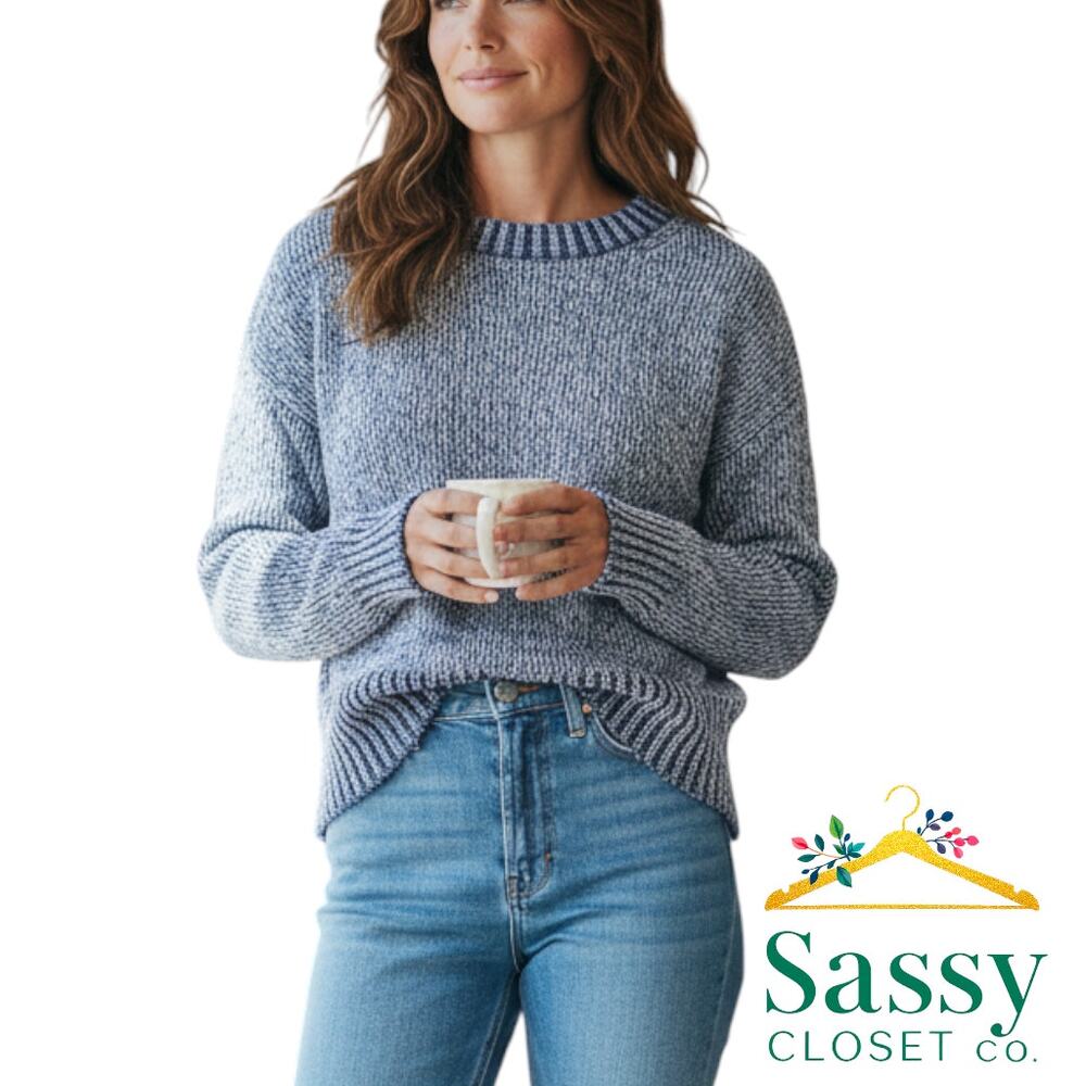 ✨ J. CREW Cotton Linen Blue Contrast Trim Sweater Split Hem XXS EUC 🌿